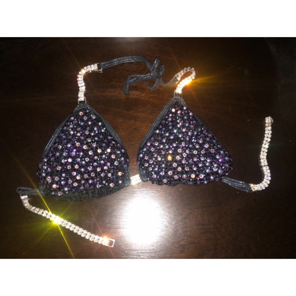 Black and amethyst Angel competition bikini suit